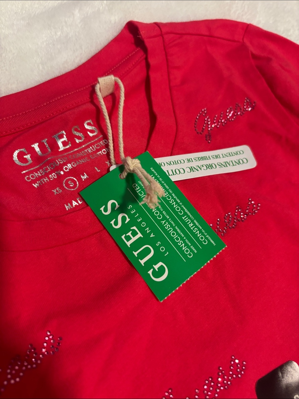 GUESS Red Short-Sleeve Logo Tee with Rhinestone Accents - Picture 2 of 3